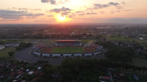 Aerial view of beautiful sunset and silhouette of lights and Sultan Agung Video stock 321663474