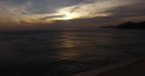 Aerial View of Beautiful Sunset Over the Ocean Stock Footage 73755176