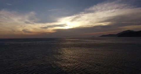 Aerial View of Beautiful Sunset Over the Ocean Stock Footage 73755228