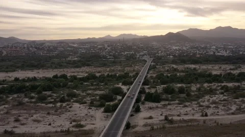 Aerial view of a beautiful sunset over the mountains of San José del Cabo Stock Footage 133069809