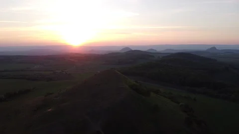 Aerial view of a beautiful sunset over Czech Highlands Stock Footage 161109078