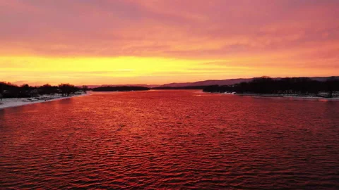 Aerial view beautiful sunset over the river Stock Footage 193588211