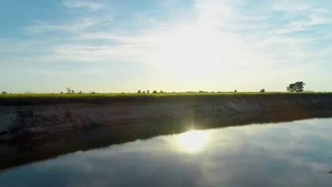 Aerial view of a beautiful sunset, river and blue sky, nature Stock Footage 134919945