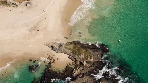 Aerial view of beautiful tropical island with white sand beach hotels Stock Footage 81831753