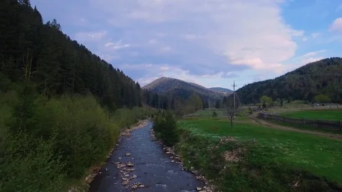Aerial view. beautiful view from above. View of mountain river near the forest Stock Footage 73802859