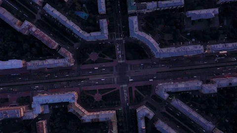 Aerial view of a beautiful view of a complex intersection with passing cars Stock Footage 113193950