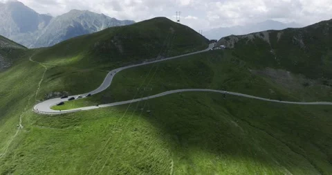 Aerial view of beautiful winding Road in the Alps on Passo Giovo. Stock Footage 199893473