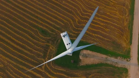 Aerial View. Beautiful windmill turbines sunset , wind energy turbines . Stock Footage