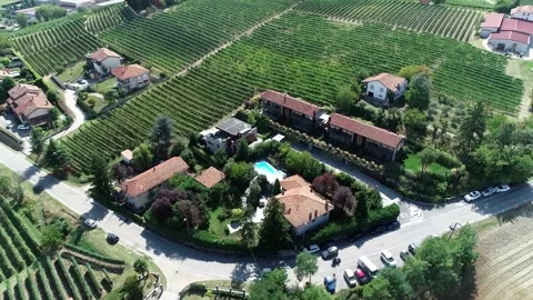 Aerial view of bed and breakfast located near Barolo 4k Stock Footage 148985196
