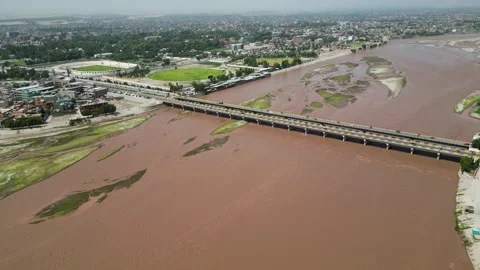 Aerial view of Behsud Bridge Stock Footage 274534476