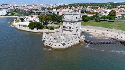 Aerial view of Belem Tower 4k Stock Footage 88381060