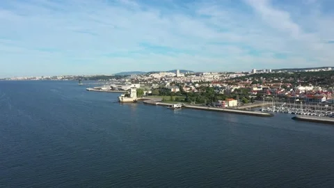 Aerial View Of Belem Tower Video stock 204977788