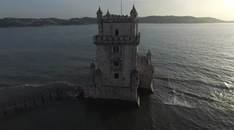 Aerial view of Belem Tower, Lisbon, Portugal Video stock 59069385