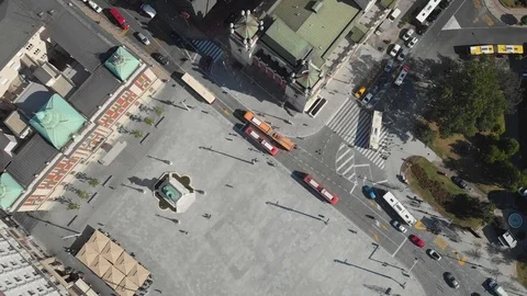 Aerial View of Belgrade's main square, traffic, National Museum, Theater buil Stock Footage 121620542