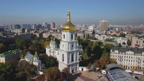 Aerial view of Bell tower and Saint Sophia's Cathedral Stock Footage 172373994