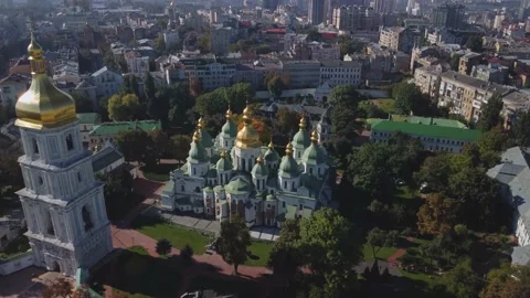 Aerial view of Bell tower and Saint Sophia's Cathedral Stock Footage 172374012