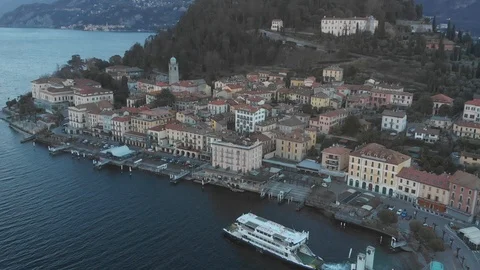 Aerial View of Bellagio Village, Lake Como, Italy. Stock Footage
