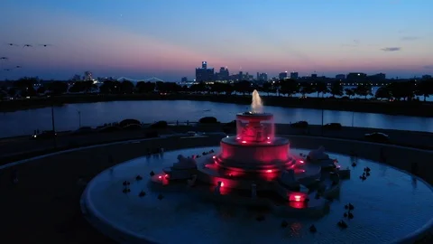 Aerial view of Belle isle Detroit at sunset 2 Stock Footage