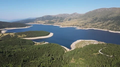 Aerial view of Belmeken Dam, Rila mountain, Bulgaria Stockbeeldmateriaal 339073653
