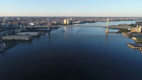 Aerial View of Ben Franklin Bridge Philadelphia Stock Footage 80796425