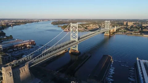 Aerial View of Ben Franklin Bridge Philadelphia Stock Footage 80796441
