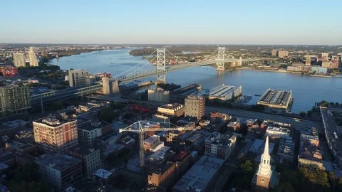 Aerial View of Ben Franklin Bridge Philadelphia Stock Footage 80796446