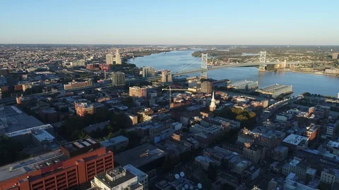 Aerial View of Ben Franklin Bridge Philadelphia Stock Footage 80796450
