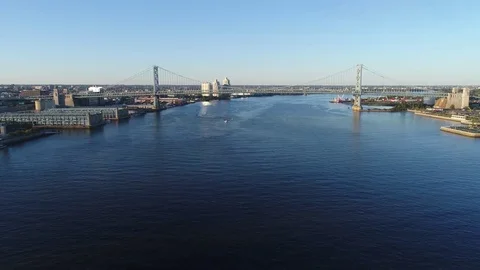 Aerial View of Ben Franklin Bridge Philadelphia Stock Footage 80796460