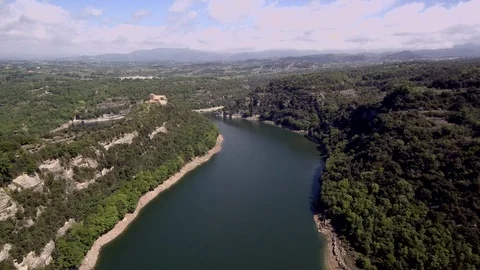 Aerial view of benedictine monastery of Sant Pere de Casserres 2. Girona. Cta Stock Footage 89757716