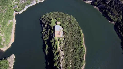 Aerial view of benedictine monastery of Sant Pere de Casserres 3. Girona. Cta Stock Footage 89757962