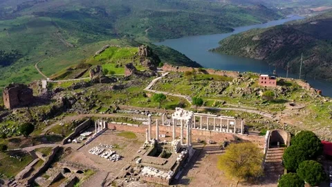 Aerial view of bergama pergamon ancient city acropolis and ancient theater Stock-Footage 234739772