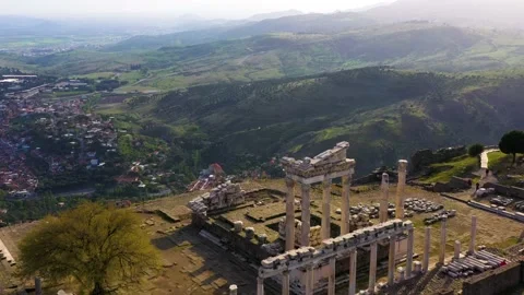 Aerial view of bergama pergamon ancient city acropolis and ancient theater Stock Footage 234740087