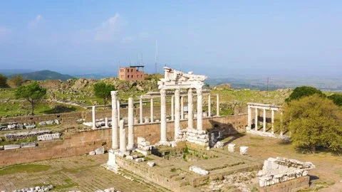 Aerial view of bergama pergamon ancient city acropolis and ancient theater Stock-Footage 234740122
