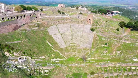 Aerial view of bergama pergamon ancient city acropolis and ancient theater Stock-Footage 234740145