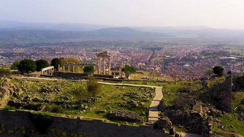 Aerial view of bergama pergamon ancient city acropolis and ancient theater Stock-Footage 234740427