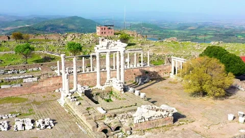 Aerial view of bergama pergamon ancient city acropolis and ancient theater Stock-Footage 234740722