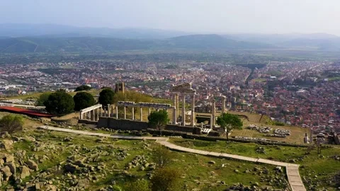Aerial view of bergama pergamon ancient city acropolis and ancient theater 스톡 동영상 234740770