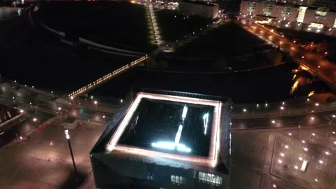 Aerial view of berlin central train station in christmas illumination 動画素材 145783754