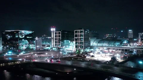 Aerial view of berlin central train station in christmas illumination Vídeo Stock 145784052