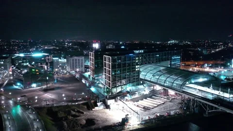 Aerial view of berlin central train station in christmas illumination Vídeo Stock 145784323