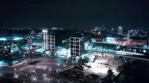 Aerial view of berlin central train station in christmas illumination Video stock 145784512