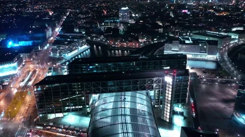 Aerial view of berlin central train station in christmas illumination 스톡 동영상 145784942
