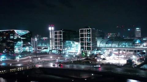 Aerial view of berlin central train station in christmas illumination Stock-Footage 145785025