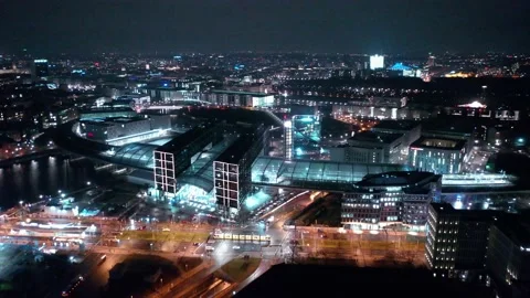 Aerial view of berlin central train station in christmas illumination Видео 145785073