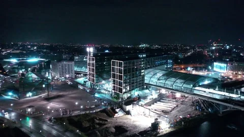 Aerial view of berlin central train station in christmas illumination Vídeo Stock 145785188