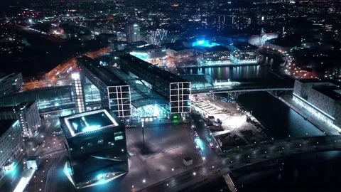 Aerial view of berlin central train station in christmas illumination Video stock 145785689