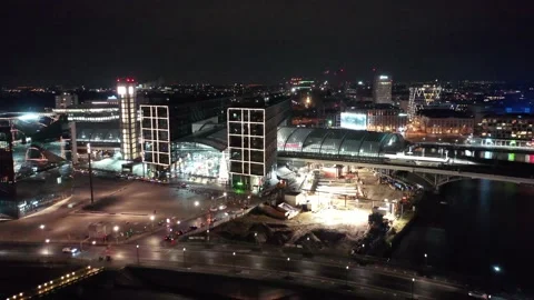 Aerial view of berlin central train station in christmas illumination 動画素材 145785943