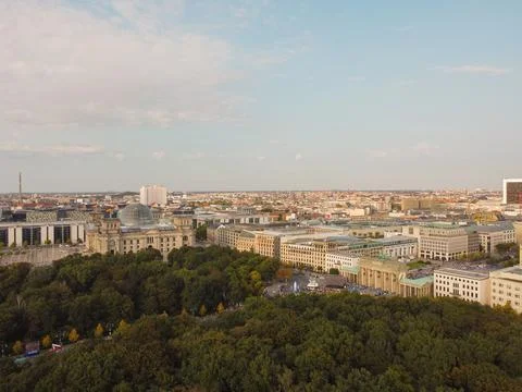Aerial view of Berlin with dramatic clouds in twilight during blue hour Germany Foto stock