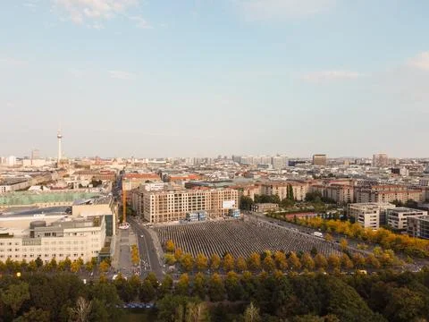 Aerial view of Berlin with dramatic clouds in twilight during blue hour Germany Foto stock