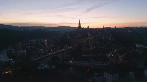 Aerial View of Bern at Sunset – Full Cityscape Stock Footage 326069318